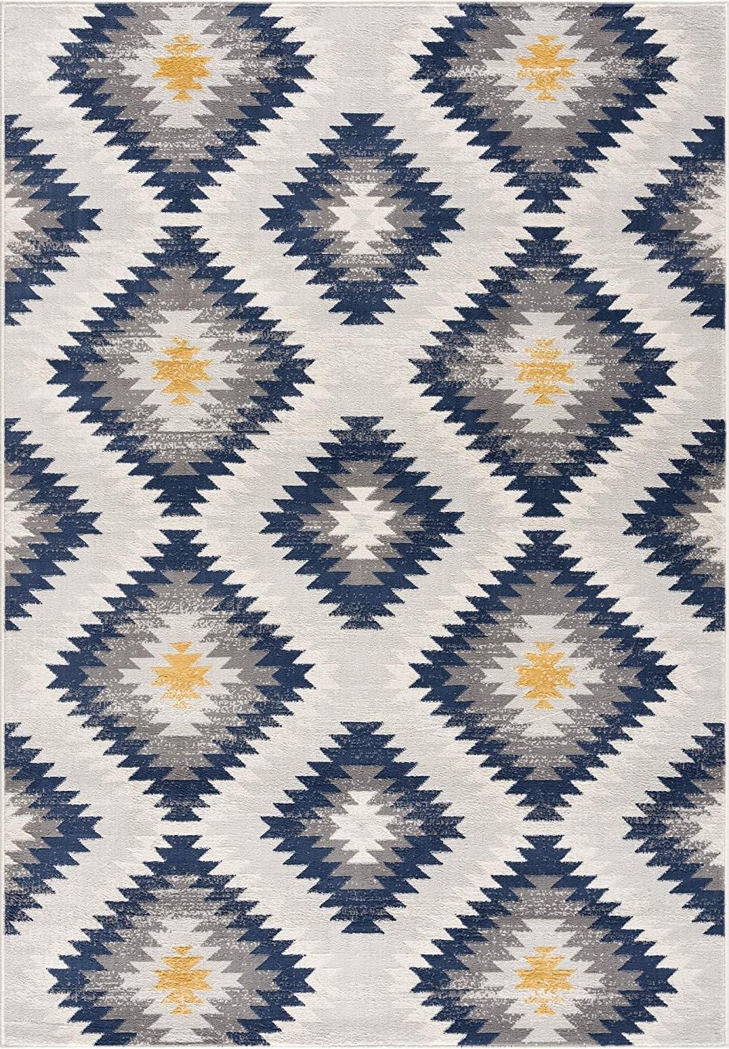 2’ x 5’ Blue and Gray Kilim Pattern Area Rug