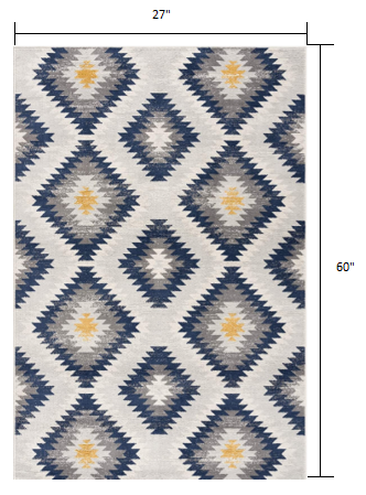 2’ x 5’ Blue and Gray Kilim Pattern Area Rug