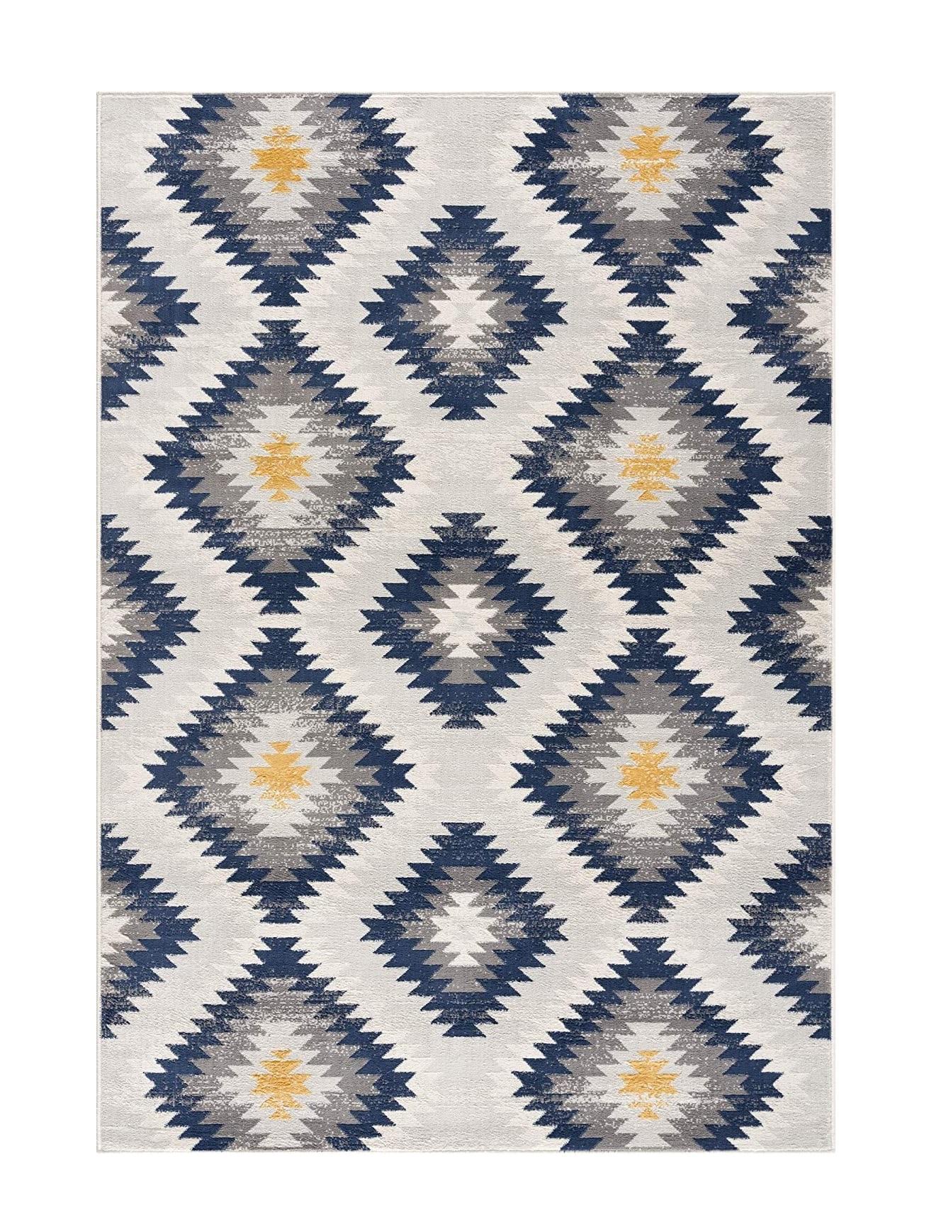 2’ x 5’ Blue and Gray Kilim Pattern Area Rug