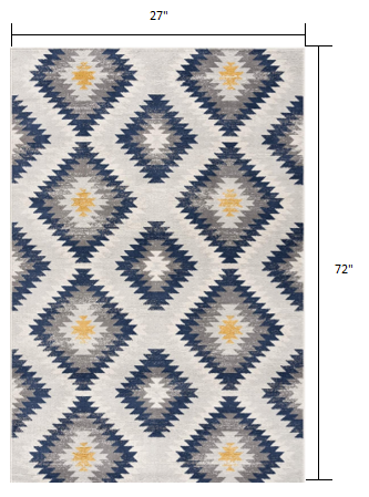 2’ x 6’ Blue and Gray Kilim Pattern Area Rug