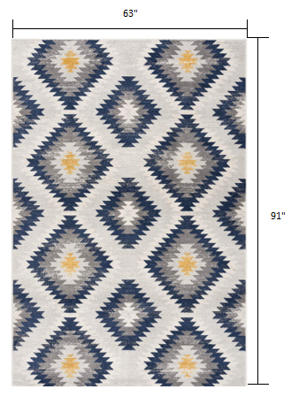 5’ x 8’ Blue and Gray Kilim Pattern Area Rug