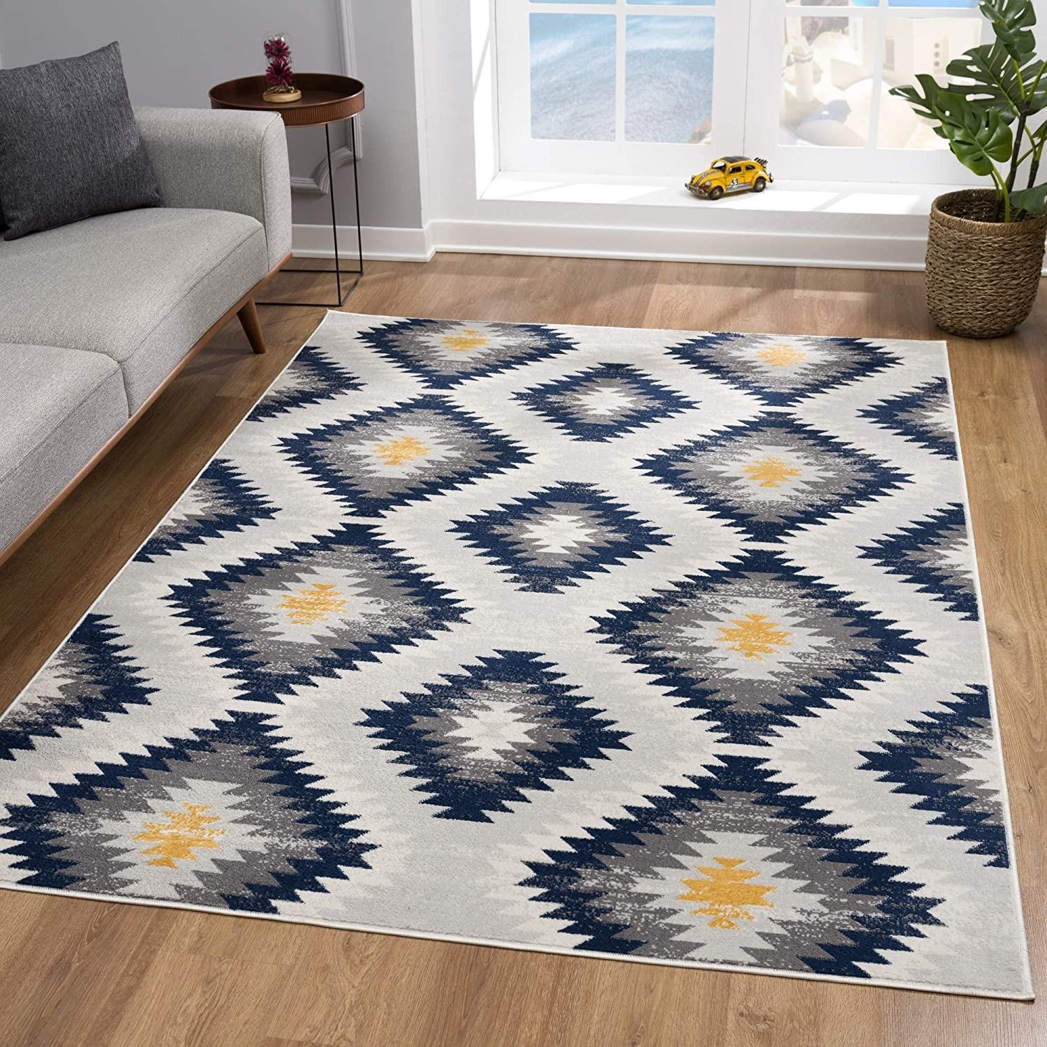 7’ x 10’ Blue and Gray Kilim Pattern Area Rug