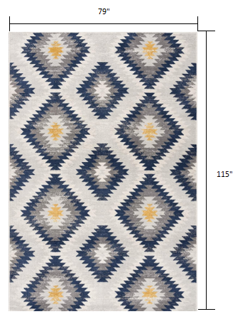 7’ x 10’ Blue and Gray Kilim Pattern Area Rug