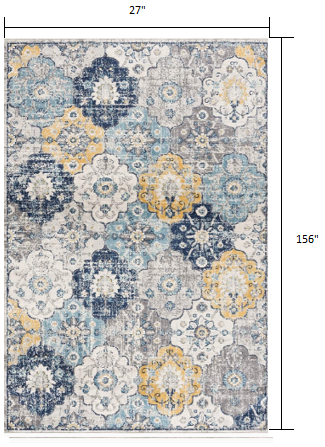 2’ x 13’ Blue Distressed Floral Runner Rug