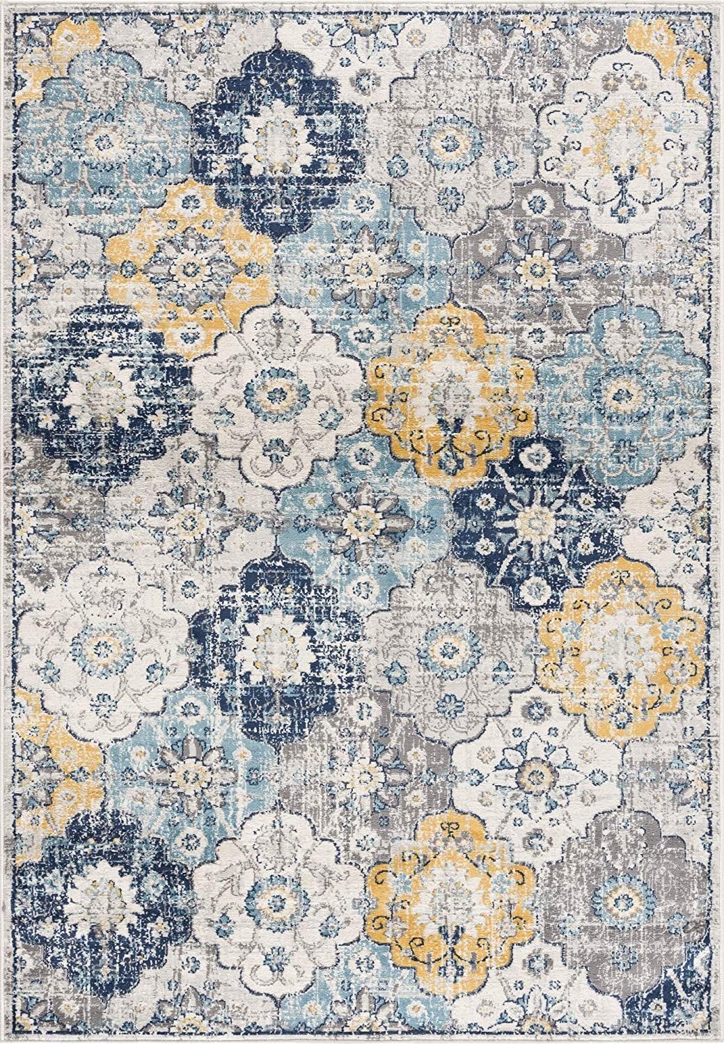 2’ x 5’ Blue Distressed Floral Area Rug