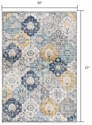 3’ x 5’ Blue Distressed Floral Area Rug