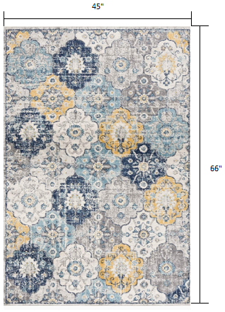 4’ x 6’ Blue Distressed Floral Area Rug