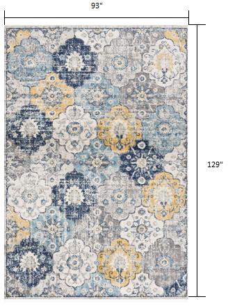 8’ x 11’ Blue Distressed Floral Area Rug