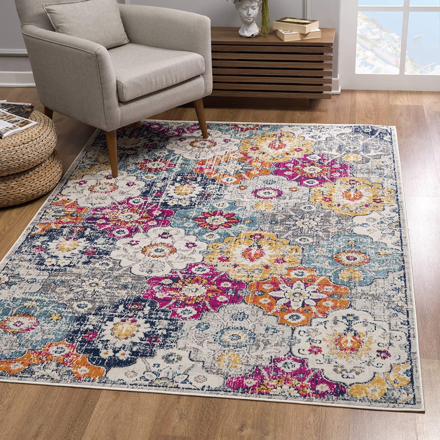 8’ x 11’ Rust Distressed Floral Area Rug