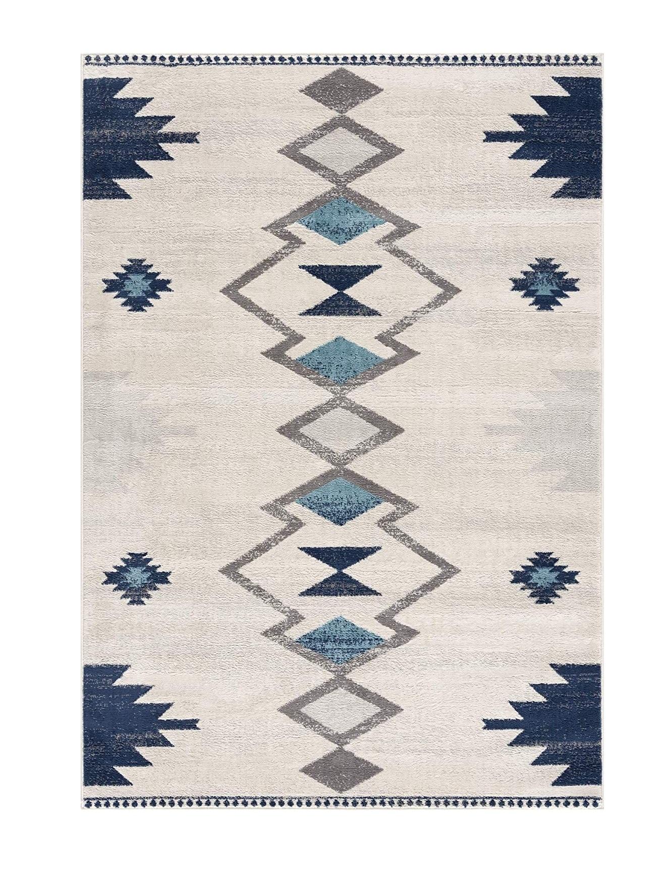 2’ x 4’ Navy and Ivory Tribal Pattern Area Rug