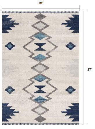 3’ x 5’ Navy and Ivory Tribal Pattern Area Rug