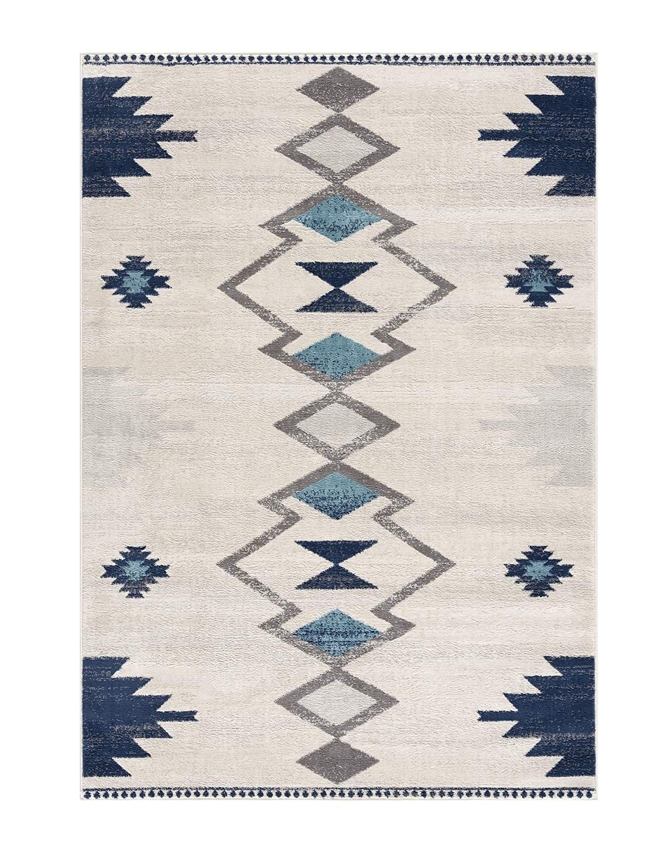 7’ x 10’ Navy and Ivory Tribal Pattern Area Rug