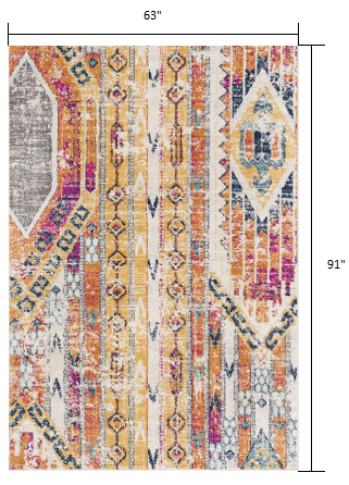 5’ x 8’ Gold and Ivory Distressed Tribal Area Rug Default Title
