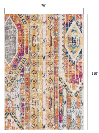 7’ x 10’ Gold and Ivory Distressed Tribal Area Rug Default Title