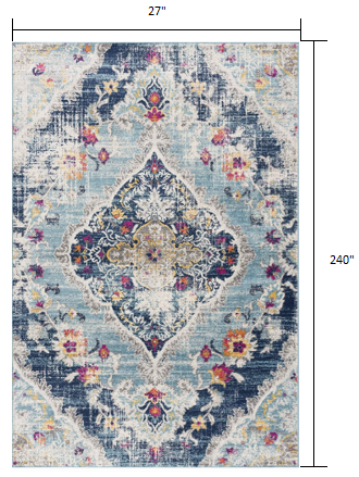 2’ x 20’ Blue Distressed Medallion Runner Rug