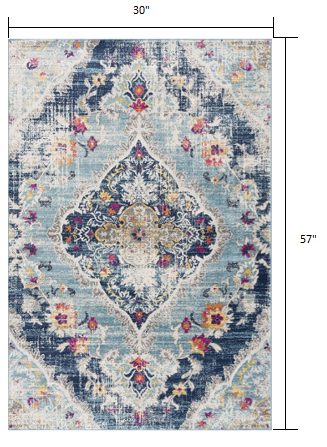 3’ x 5’ Blue Distressed Medallion Area Rug
