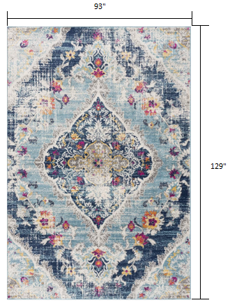 8’ x 11’ Blue Distressed Medallion Area Rug