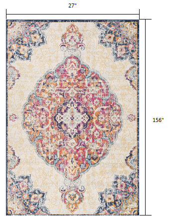2’ x 13’ Cream Decorative Medallion Runner Rug
