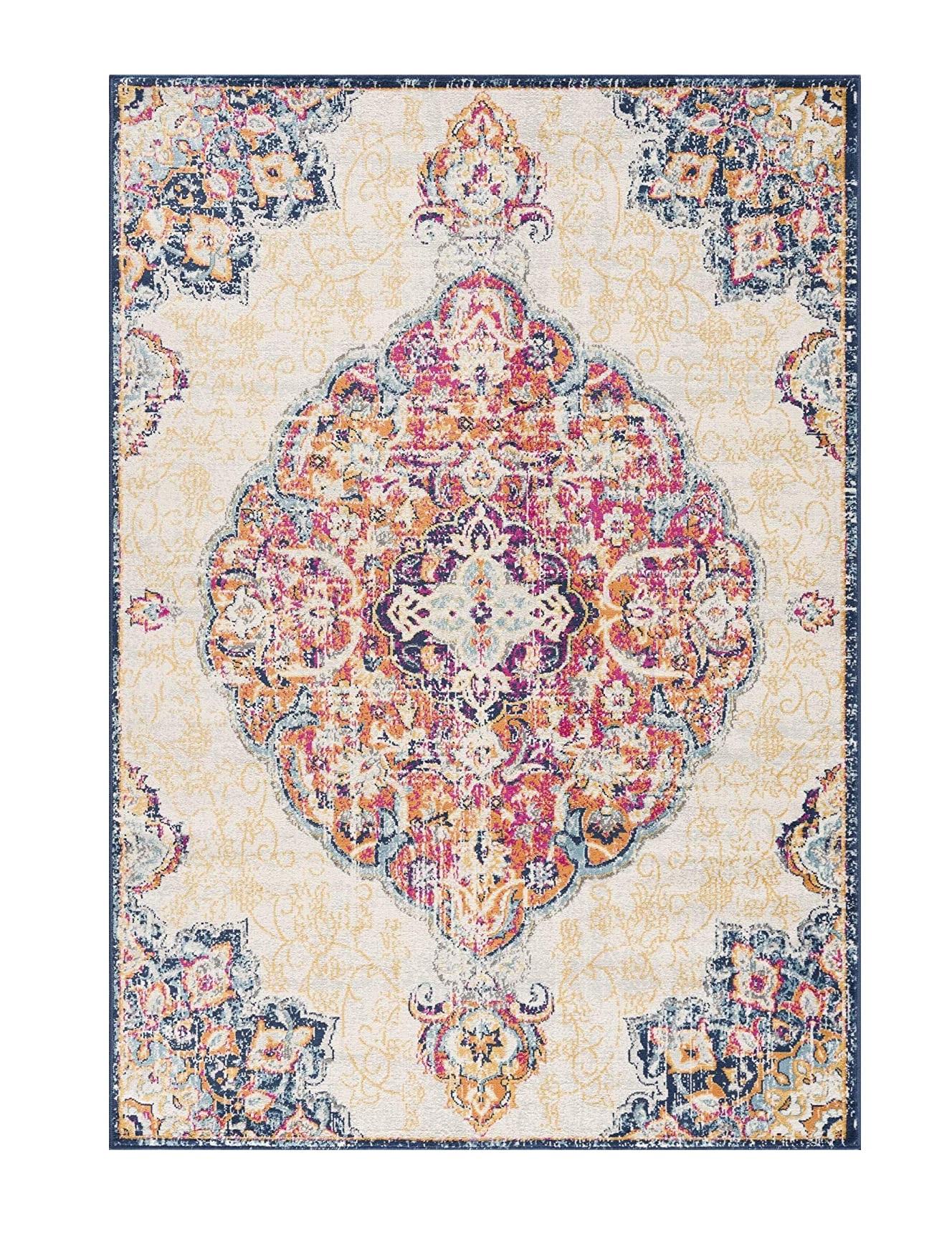 2’ x 15’ Cream Decorative Medallion Runner Rug