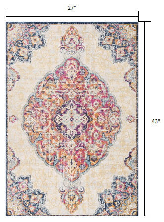 2’ x 4’ Cream Decorative Medallion Area Rug