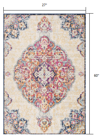 2’ x 5’ Cream Decorative Medallion Area Rug