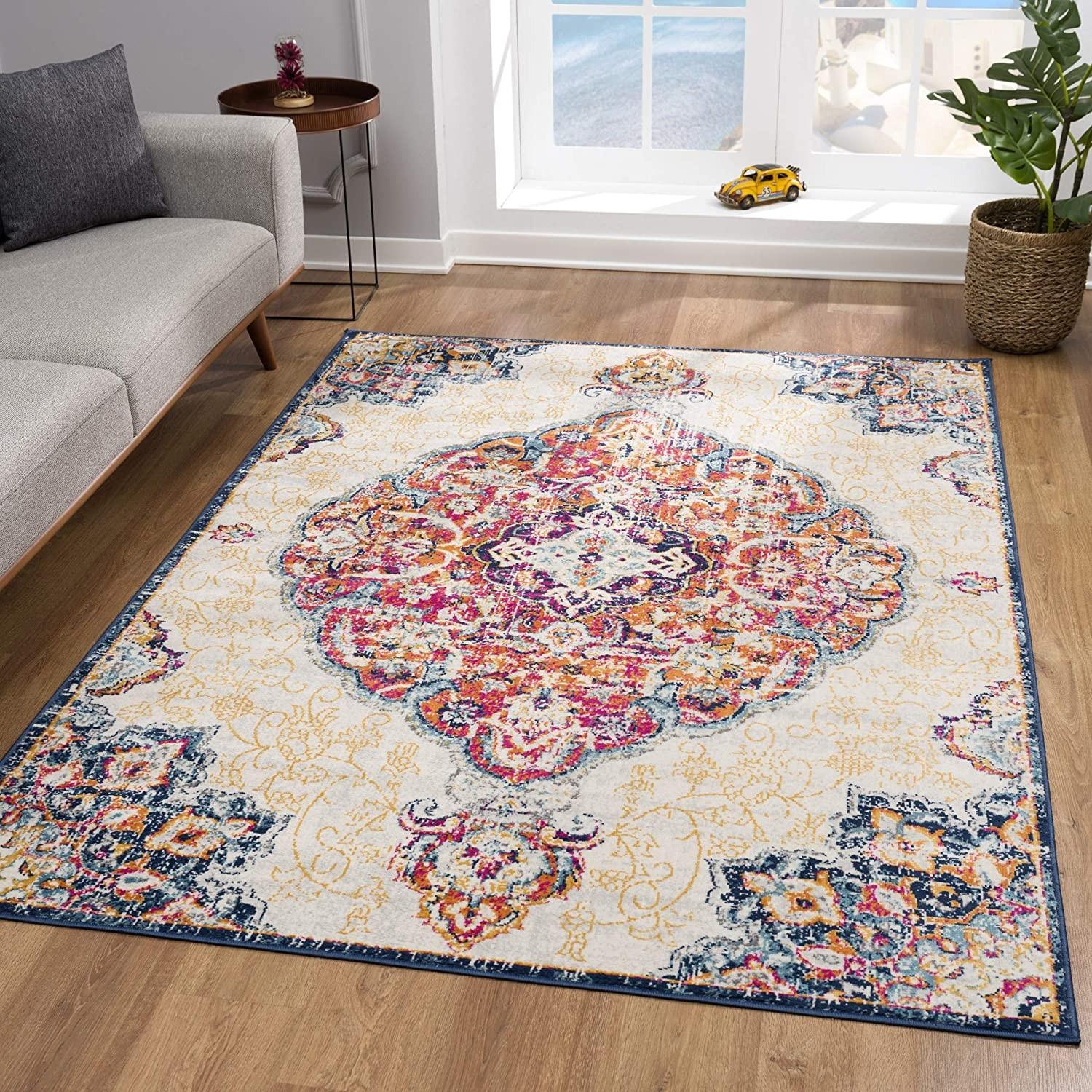 2’ x 6’ Cream Decorative Medallion Area Rug