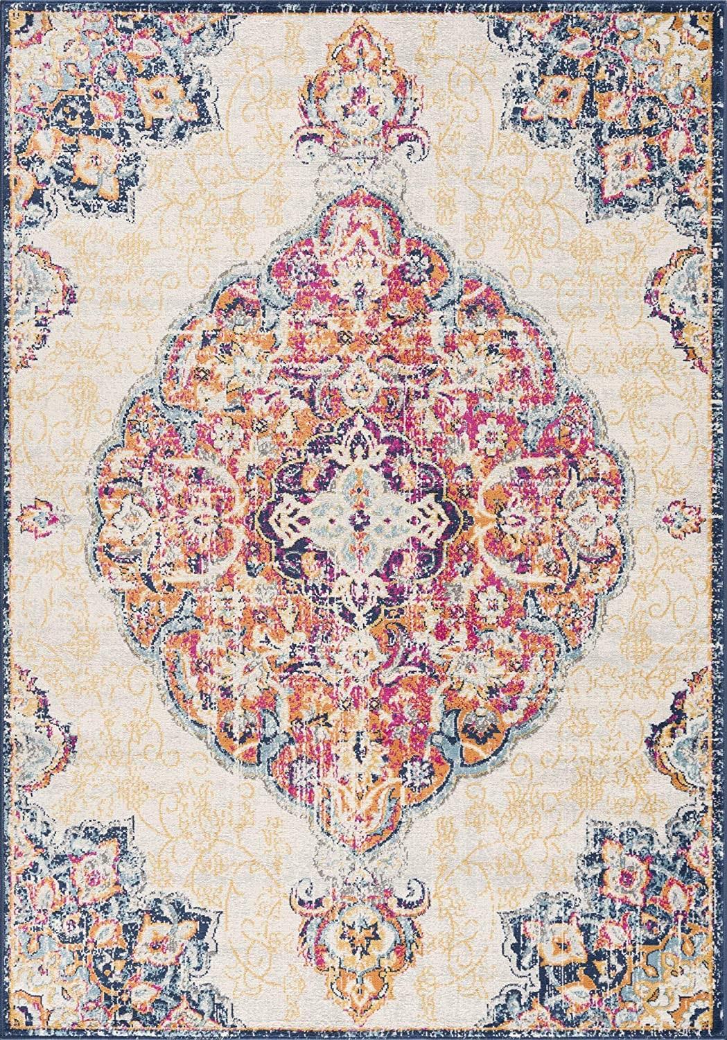 2’ x 6’ Cream Decorative Medallion Area Rug