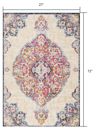 2’ x 6’ Cream Decorative Medallion Area Rug