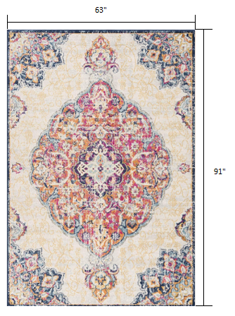 5’ x 8’ Cream Decorative Medallion Area Rug