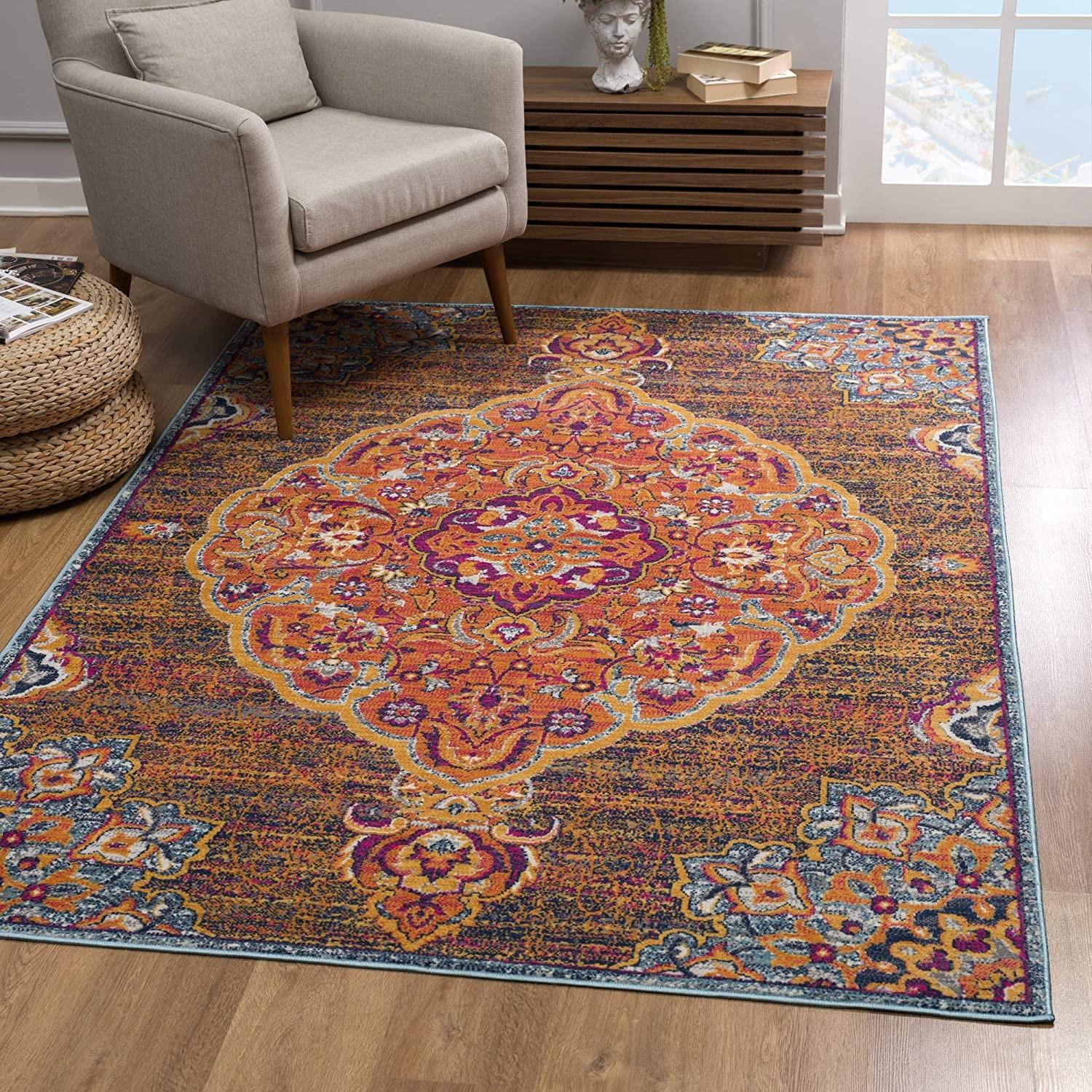 2’ x 6’ Rustic Orange Medallion Area Rug