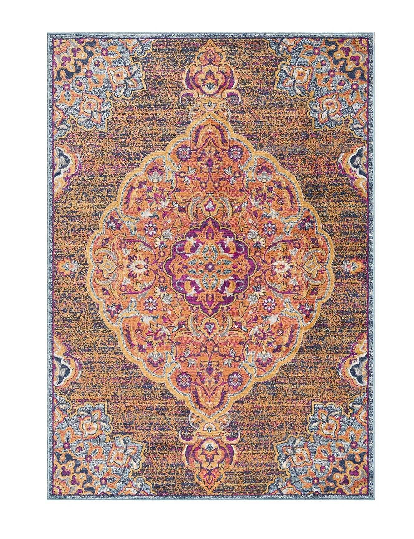5’ x 8’ Rustic Orange Medallion Area Rug