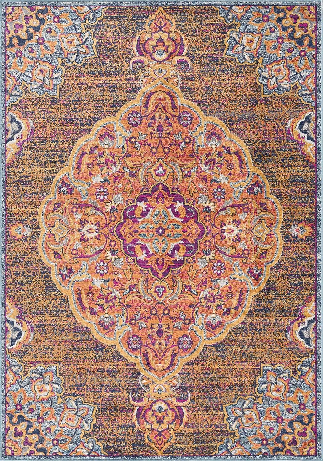 8’ x 11’ Rustic Orange Medallion Area Rug