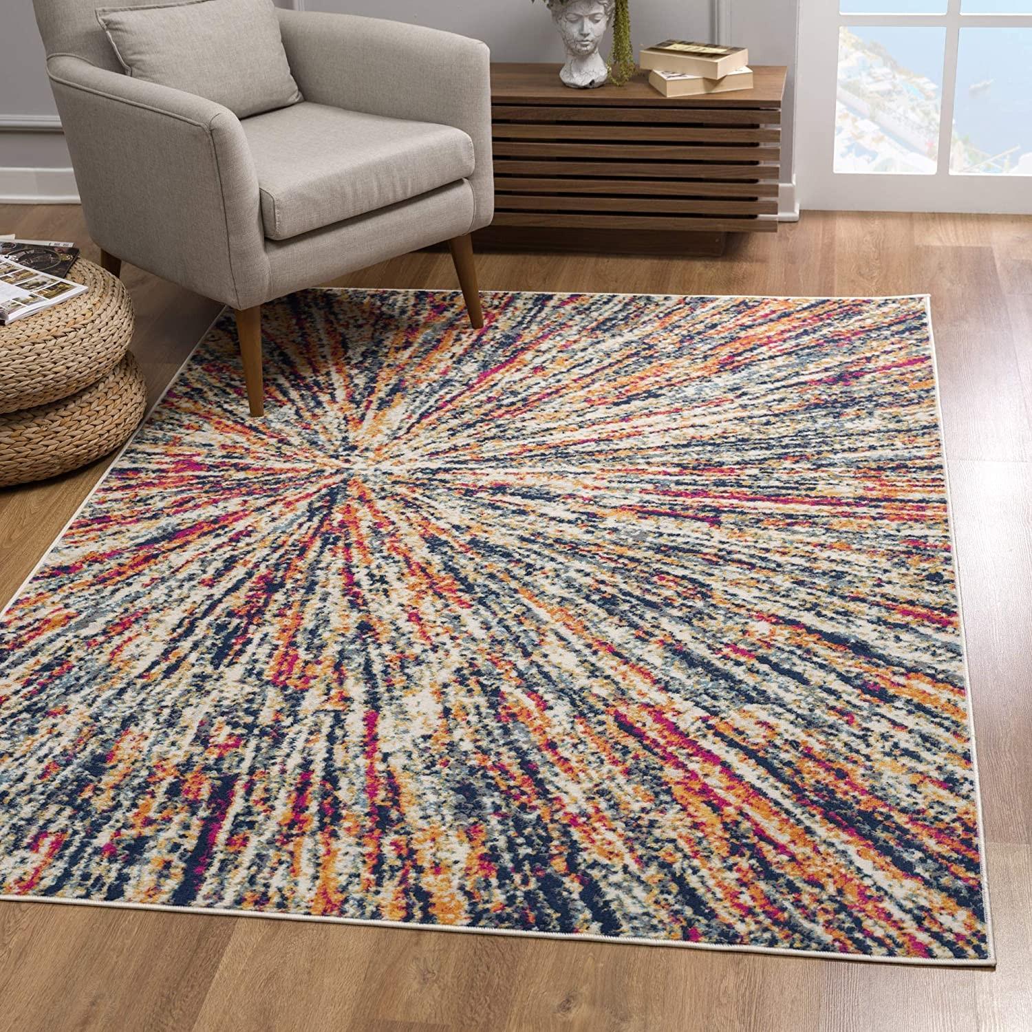 8’ x 11’ Cream Celestial Burst Abstract Area Rug