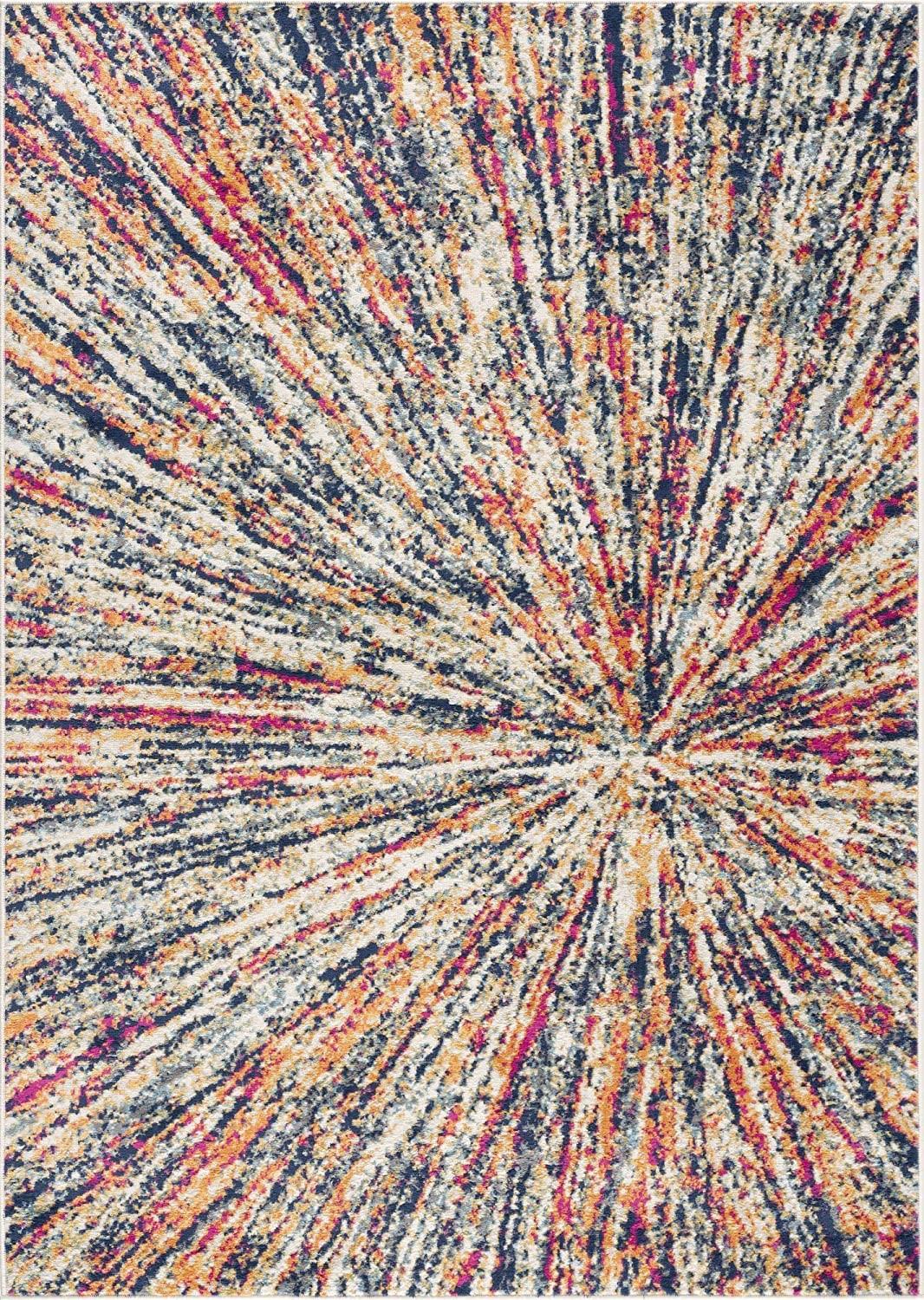 8’ x 11’ Cream Celestial Burst Abstract Area Rug