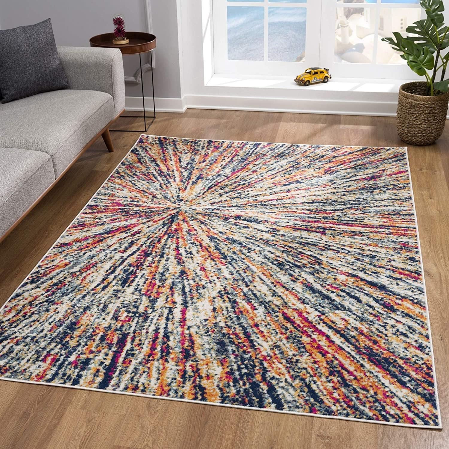 8’ x 11’ Cream Celestial Burst Abstract Area Rug