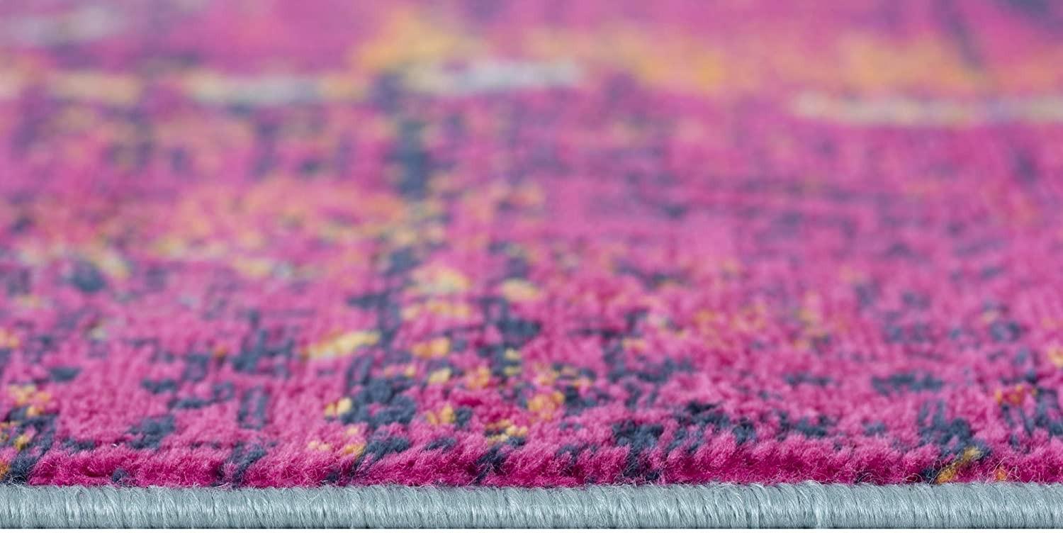 2’ x 10’ Gray and Magenta Abstract Runner Rug