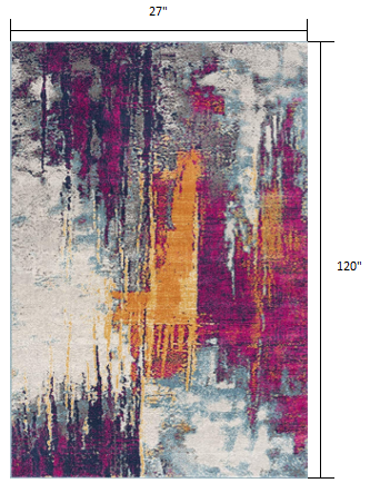 2’ x 10’ Gray and Magenta Abstract Runner Rug