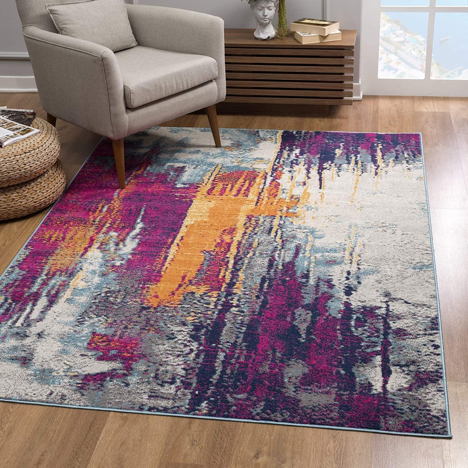 2’ x 4’ Gray and Magenta Abstract Area Rug Default Title