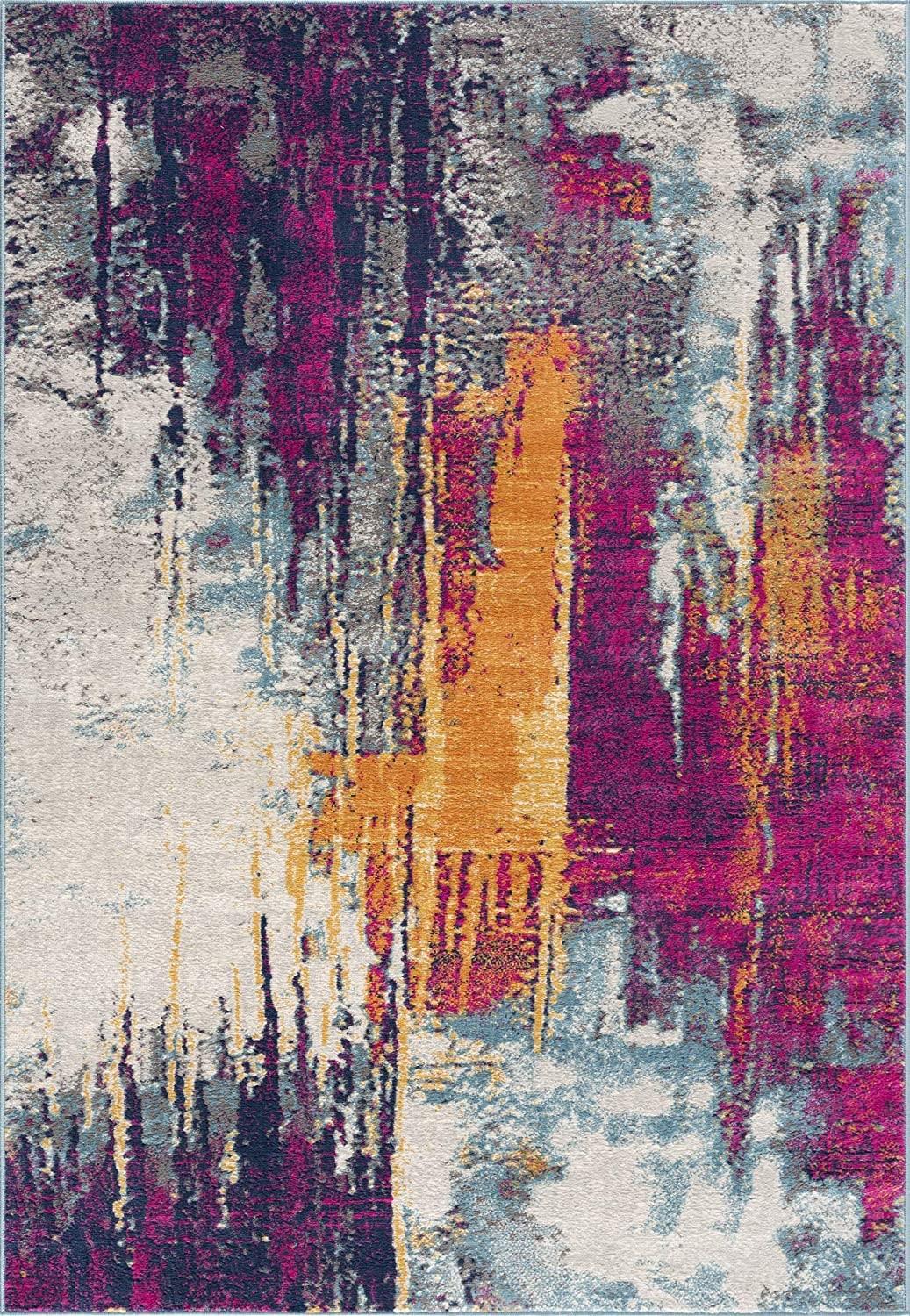 7’ x 10’ Gray and Magenta Abstract Area Rug Default Title