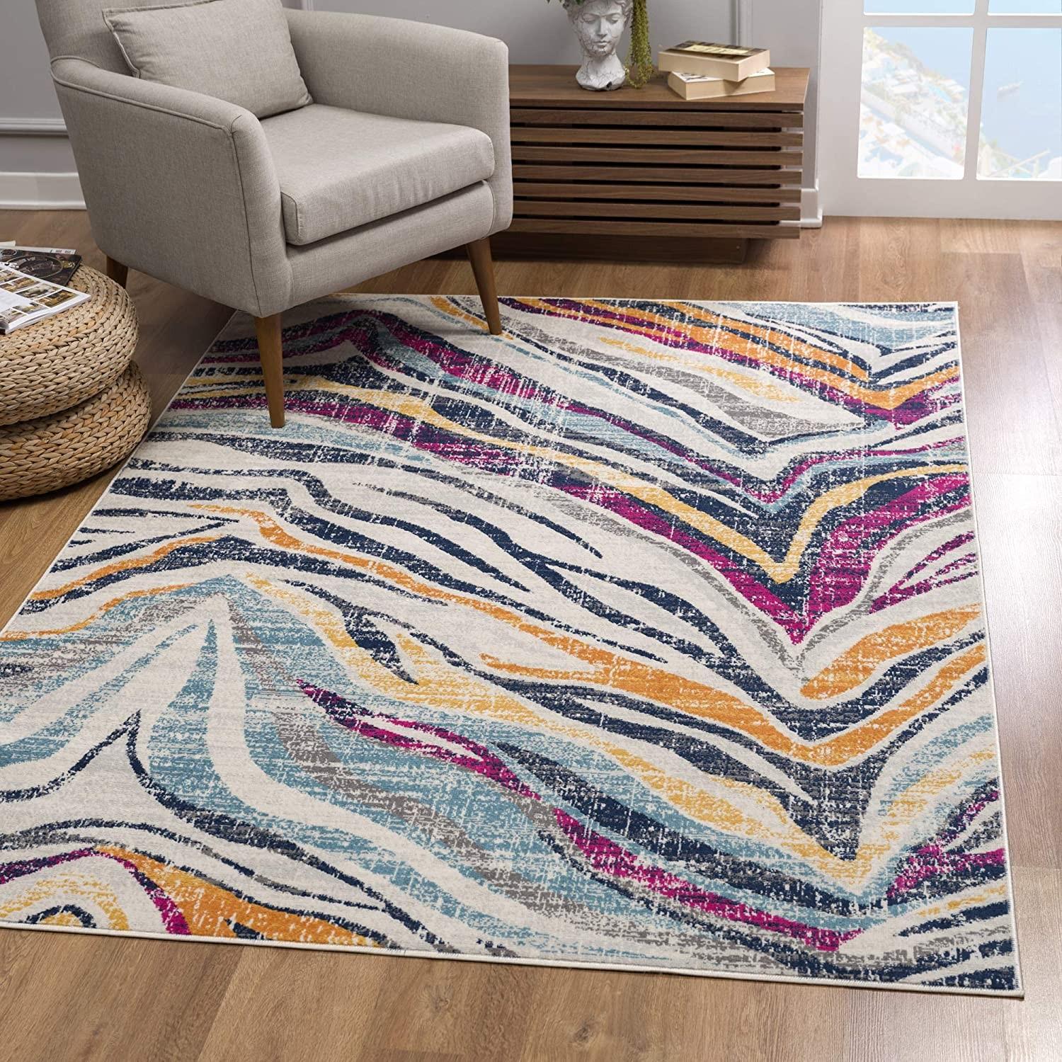 7’ x 10’ Blue and Gold Zebra Pattern Area Rug Default Title