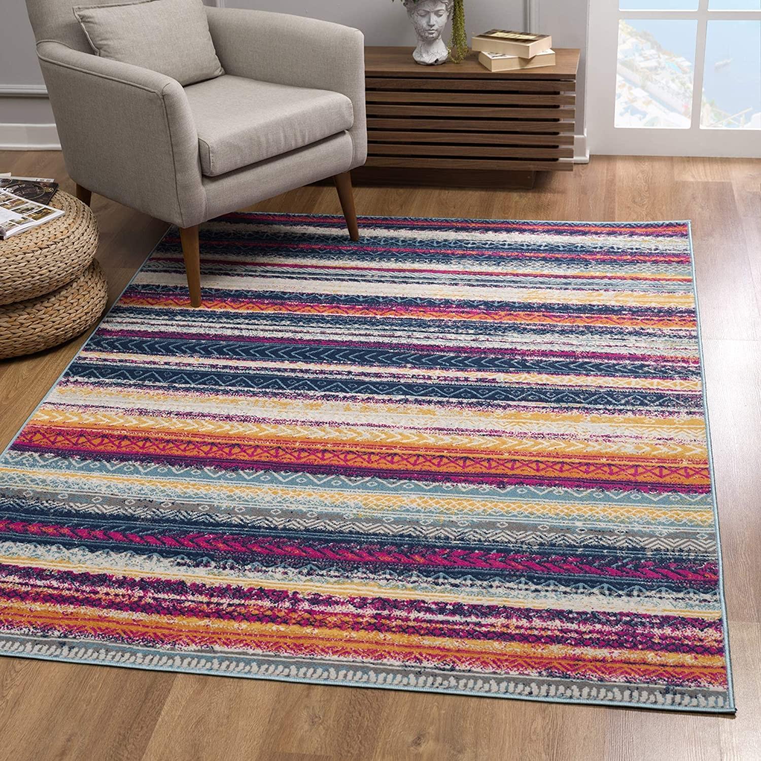 2’ x 4’ Multicolor Irregular Striped Area Rug Default Title