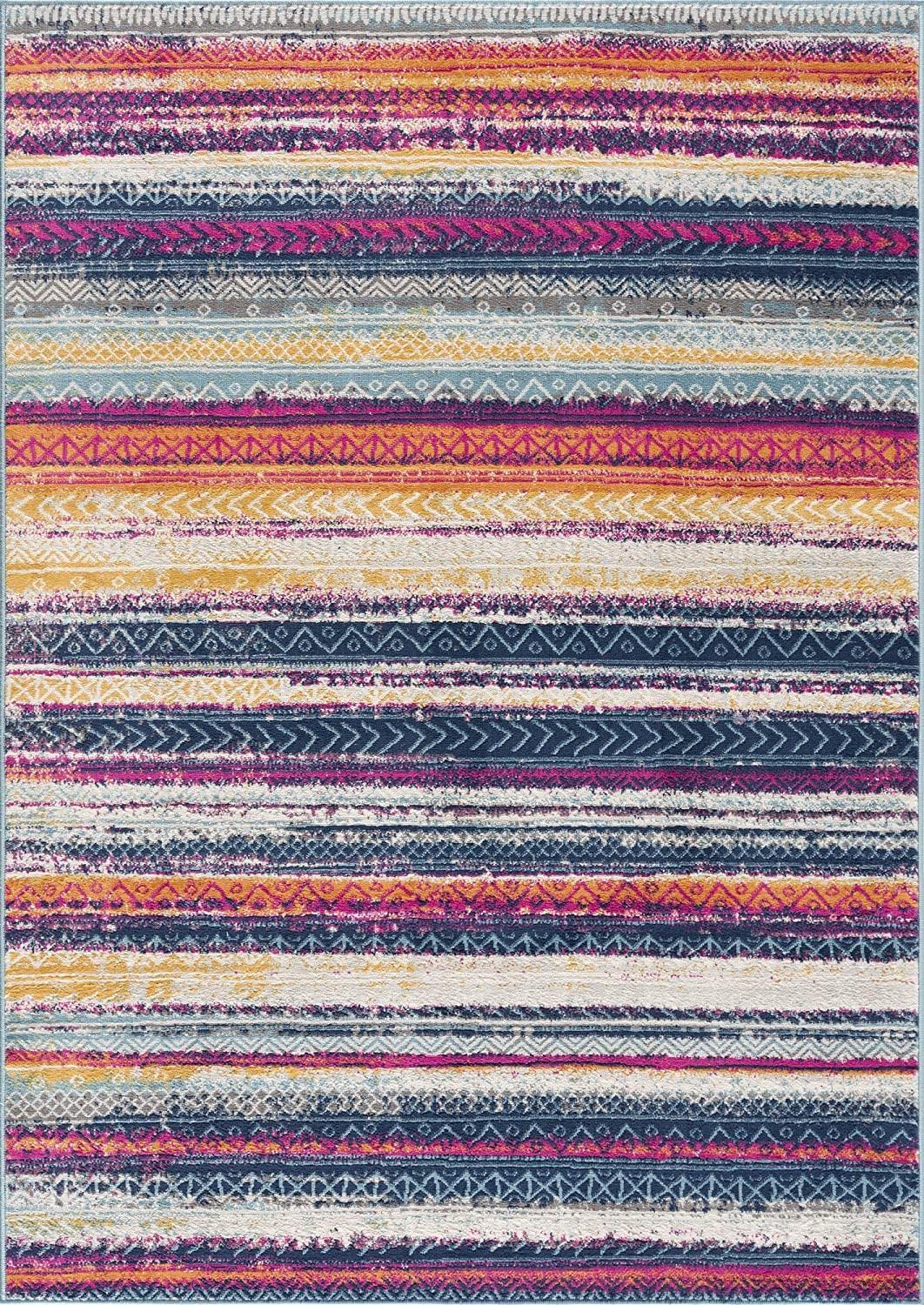 2’ x 8’ Multicolor Irregular Striped Runner Rug