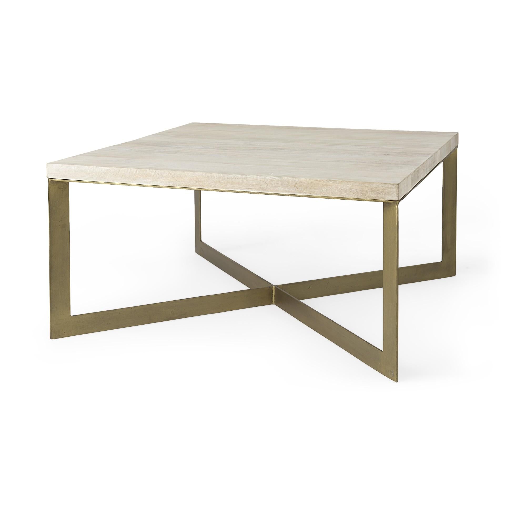 Light Brown Wood and Metal Coffee Table