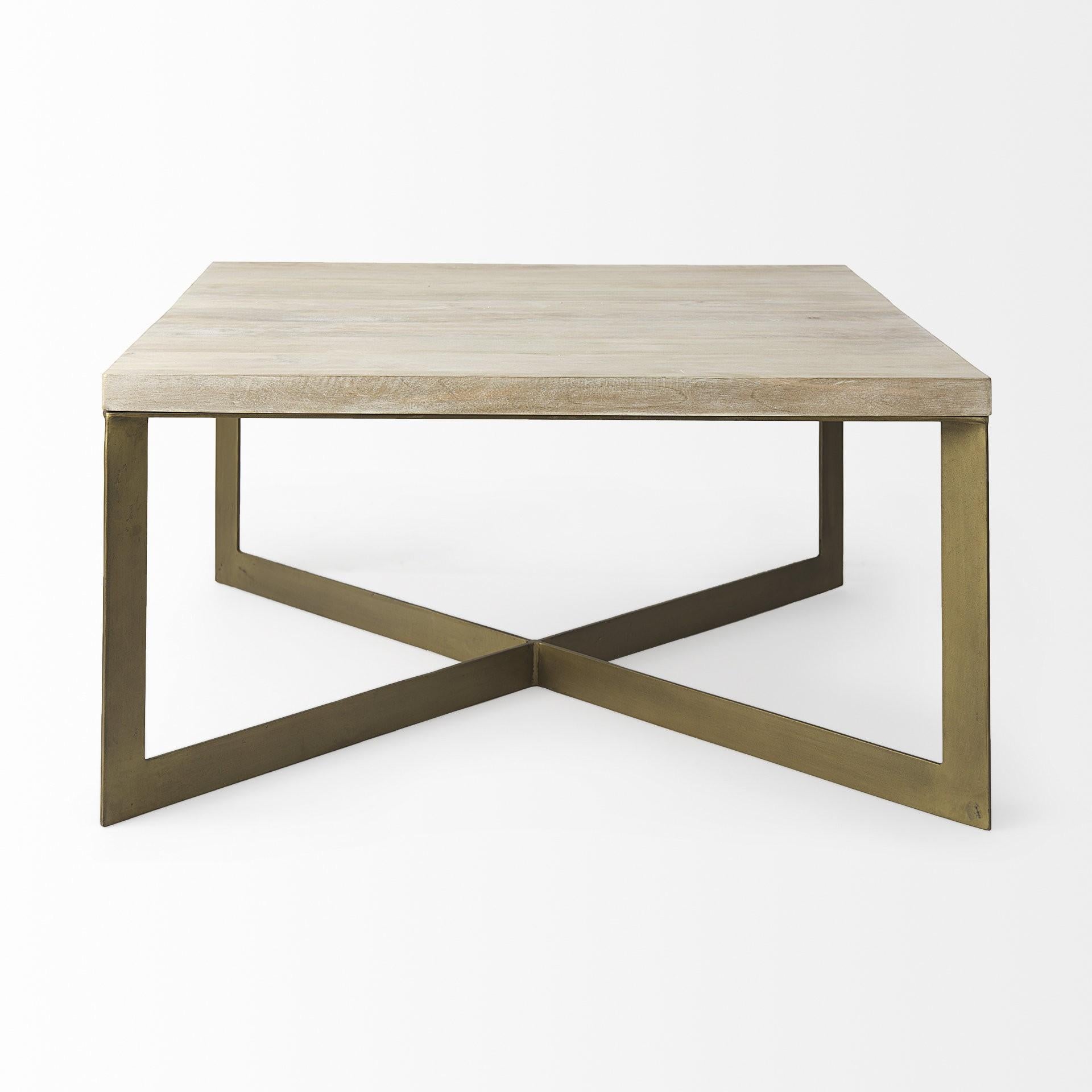 Light Brown Wood and Metal Coffee Table