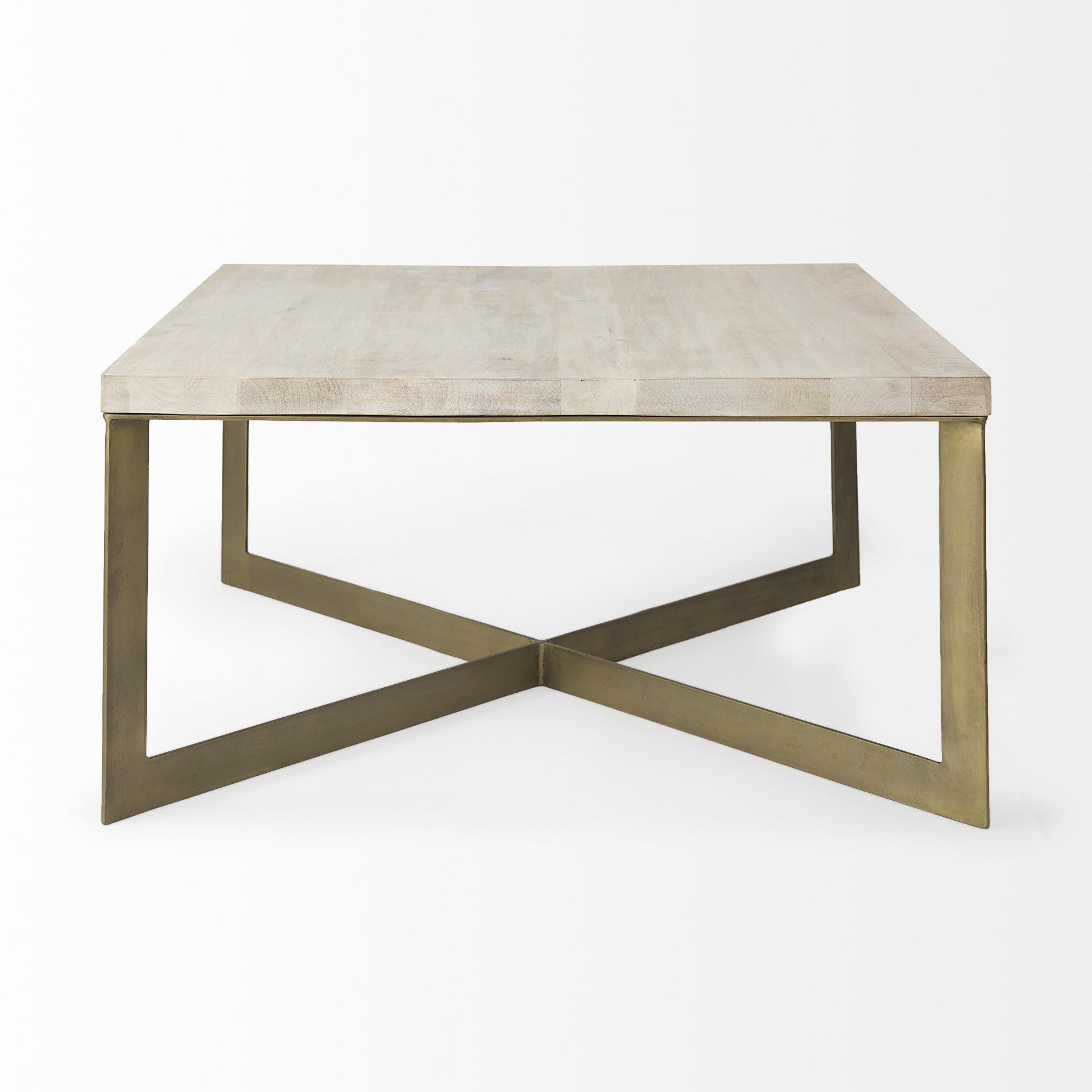 Light Brown Wood and Metal Coffee Table