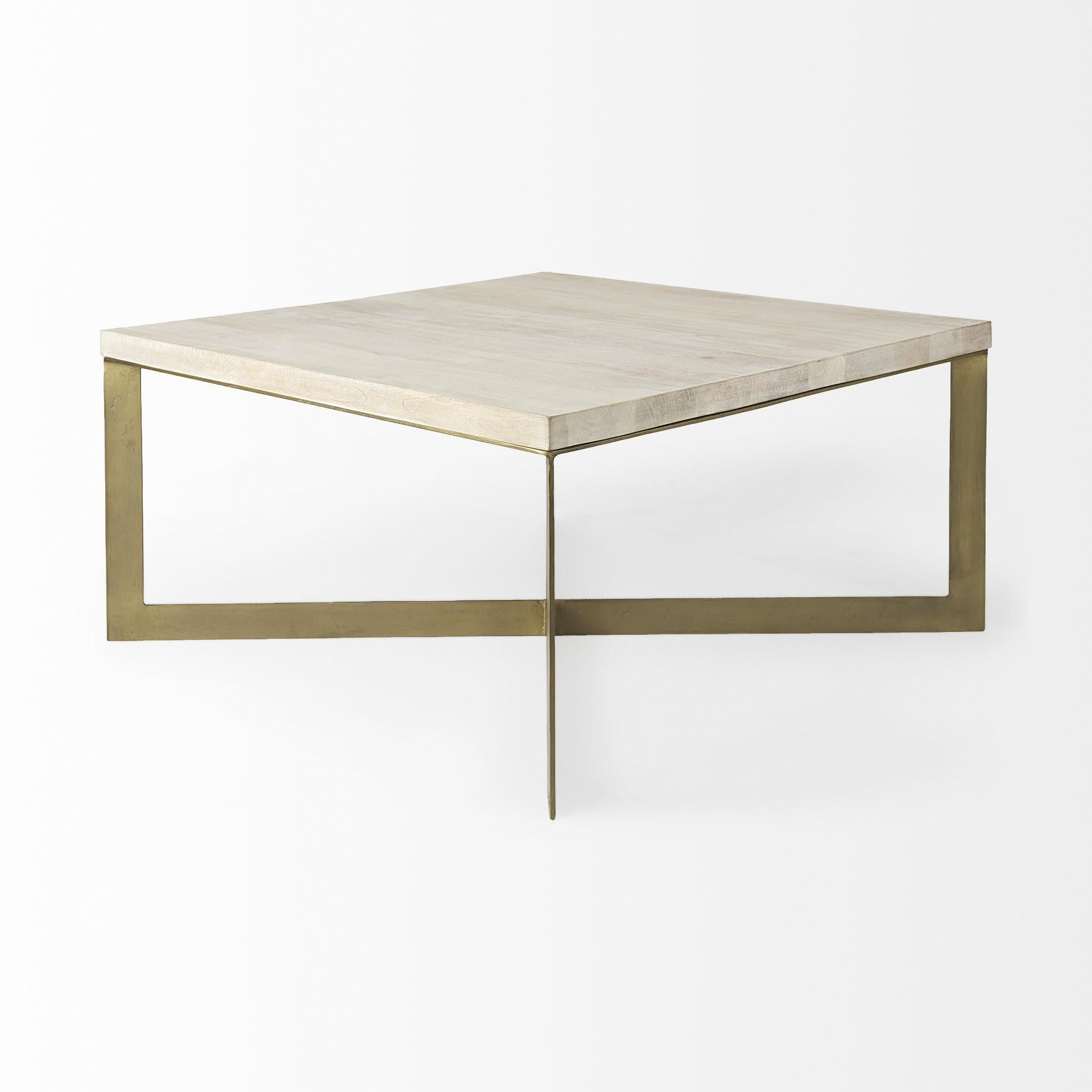 Light Brown Wood and Metal Coffee Table