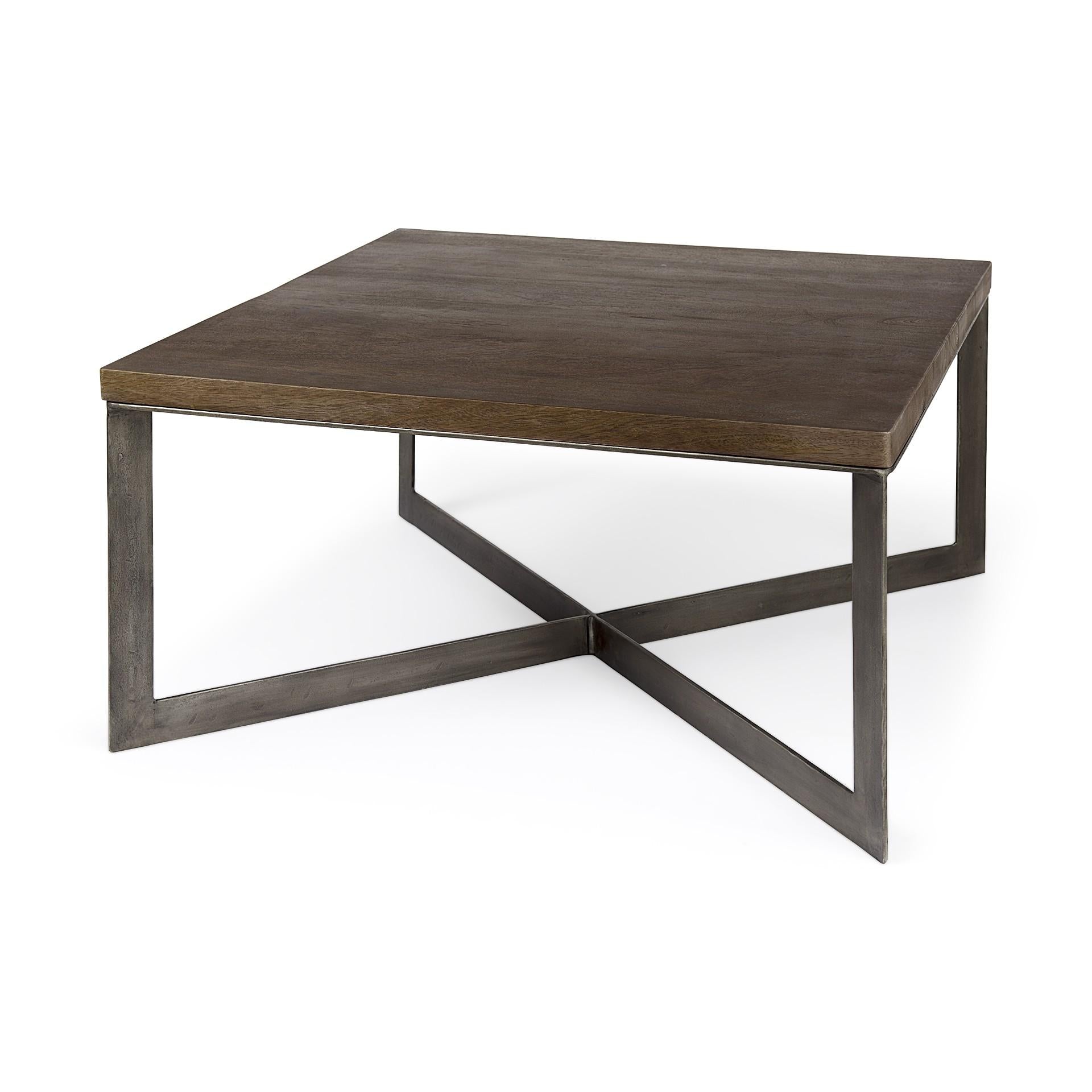 Dark Brown Wood and Metal Coffee Table