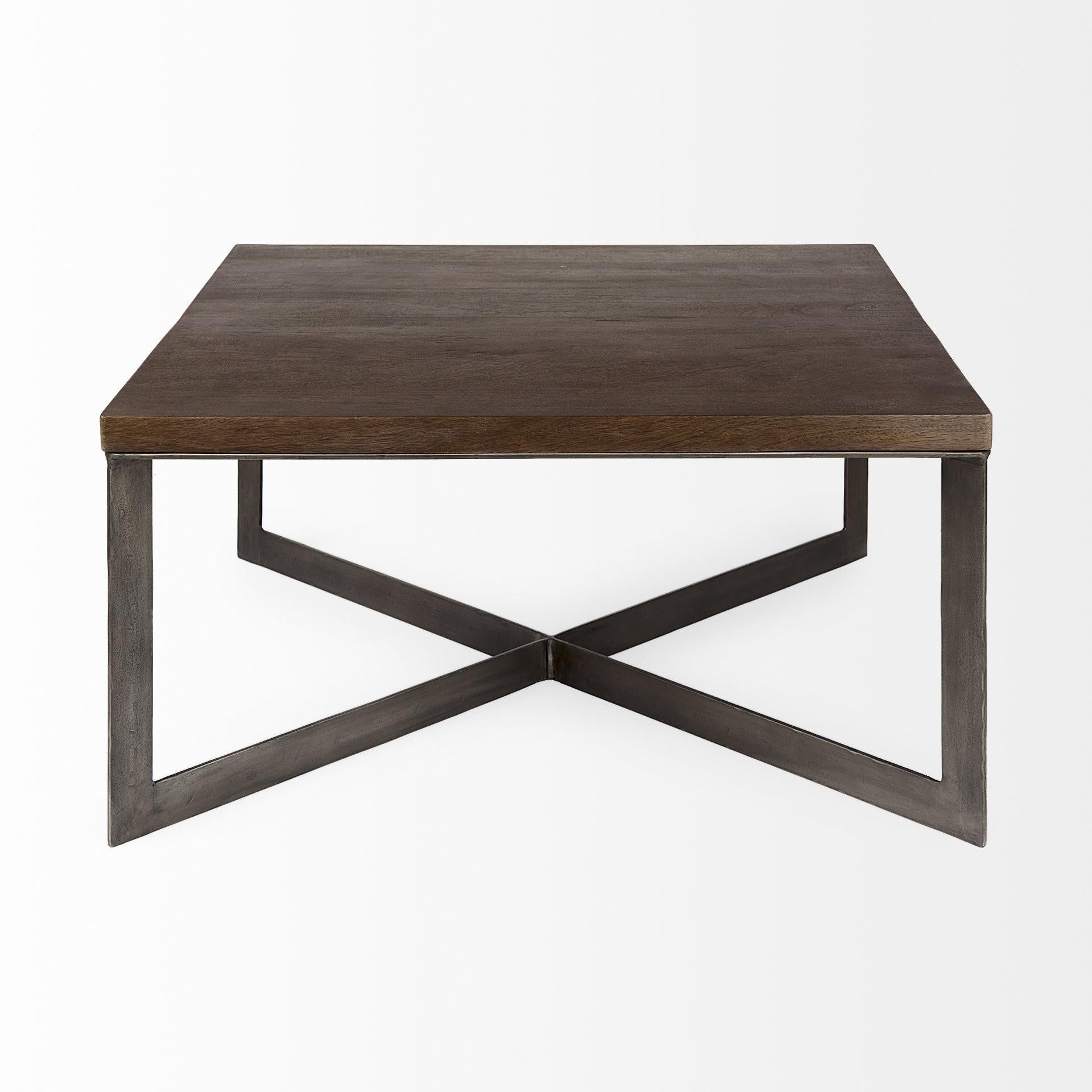 Dark Brown Wood and Metal Coffee Table