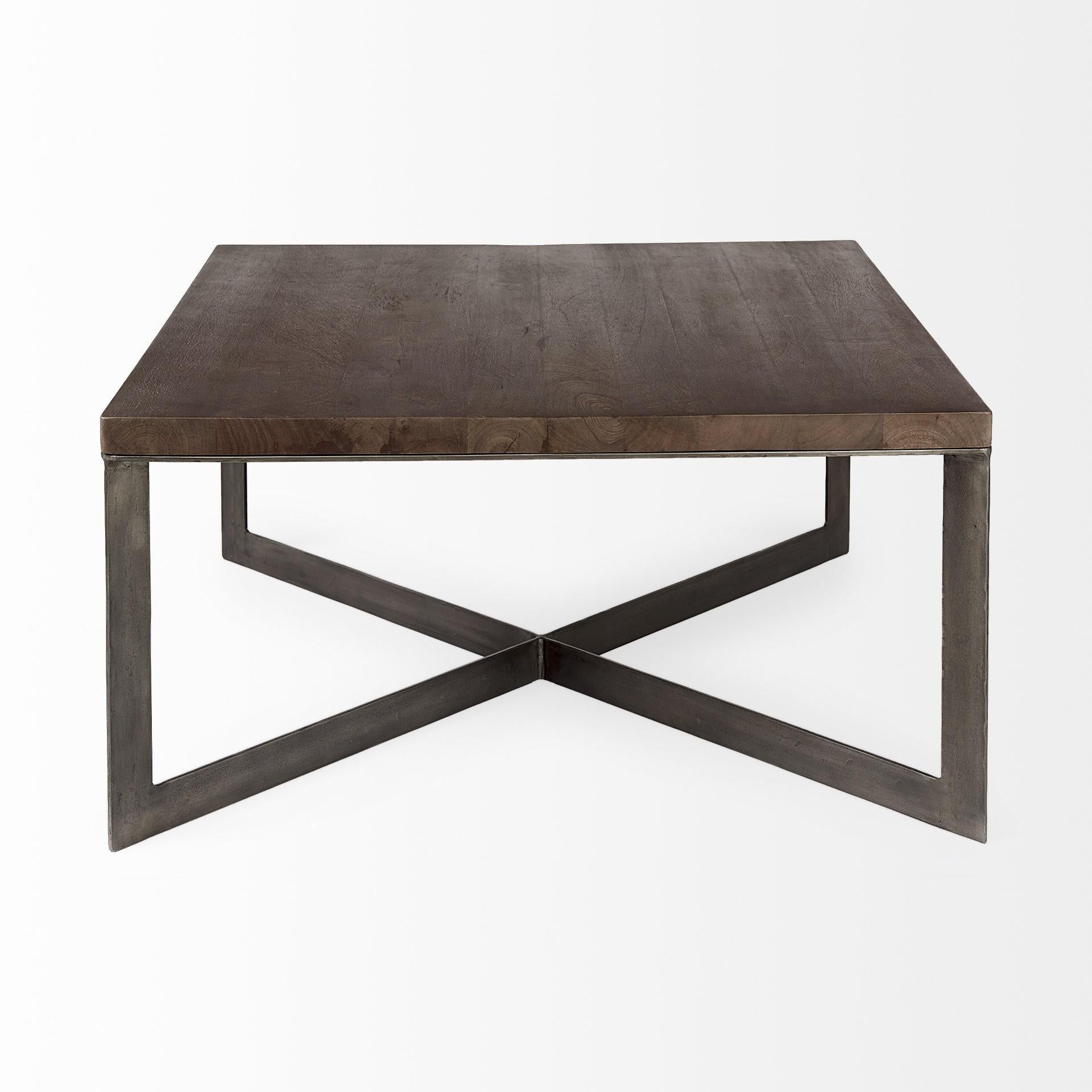 Dark Brown Wood and Metal Coffee Table