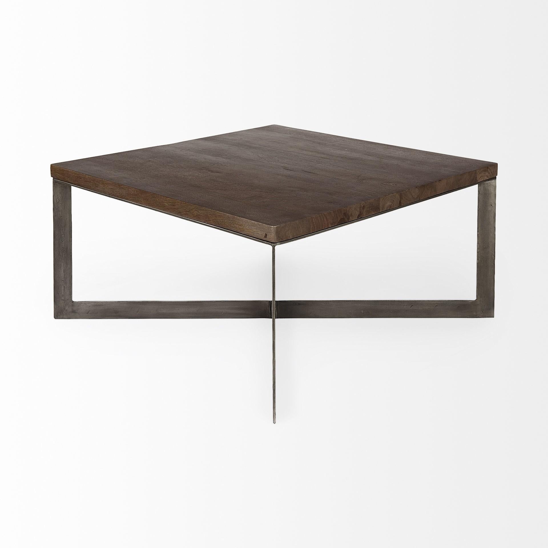 Dark Brown Wood and Metal Coffee Table